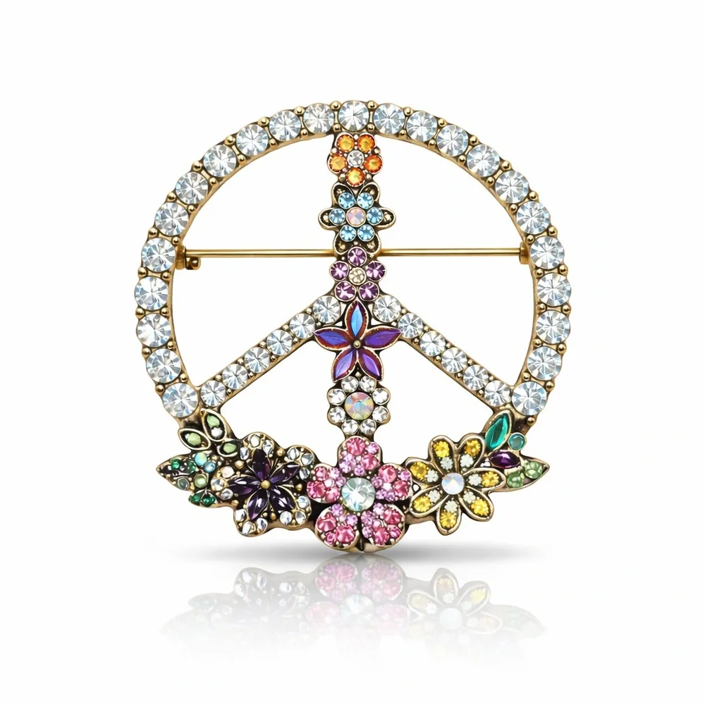 🌷 Colorful Peace Sign Brooch - Picture 1 of 8